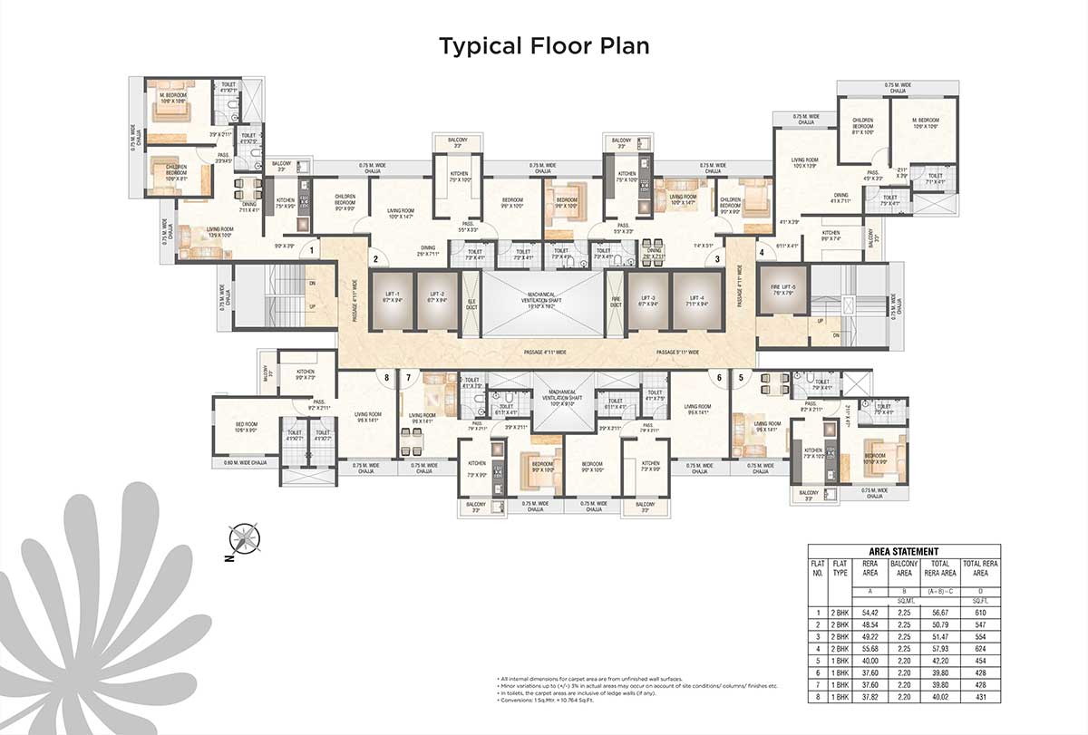 Saptashree Galicia 1BHK Premium Residence Unit Plan